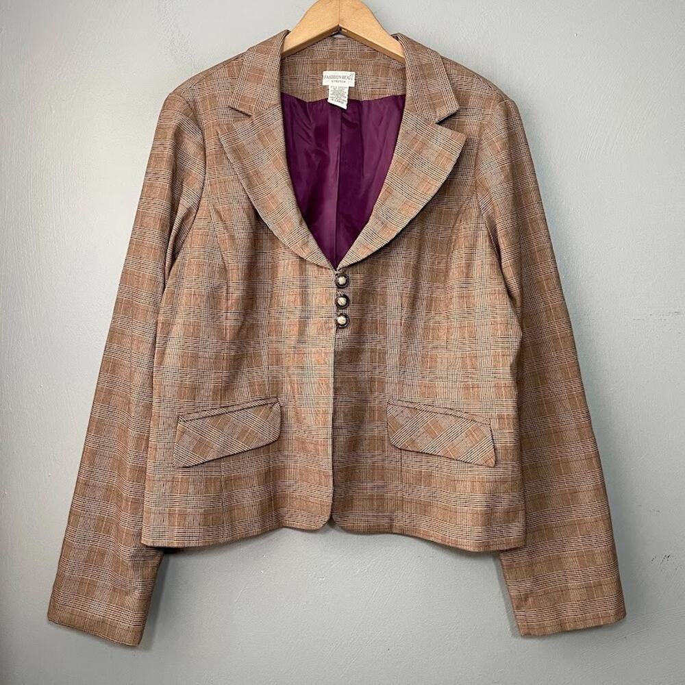 Fashion Bug Jacket Size XL Brown Plaid Blazer Academia Career Steampunk Y2K Poet